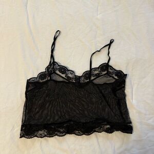 For Love And Lemons Black Sheer Lace Trimmed Tank Top